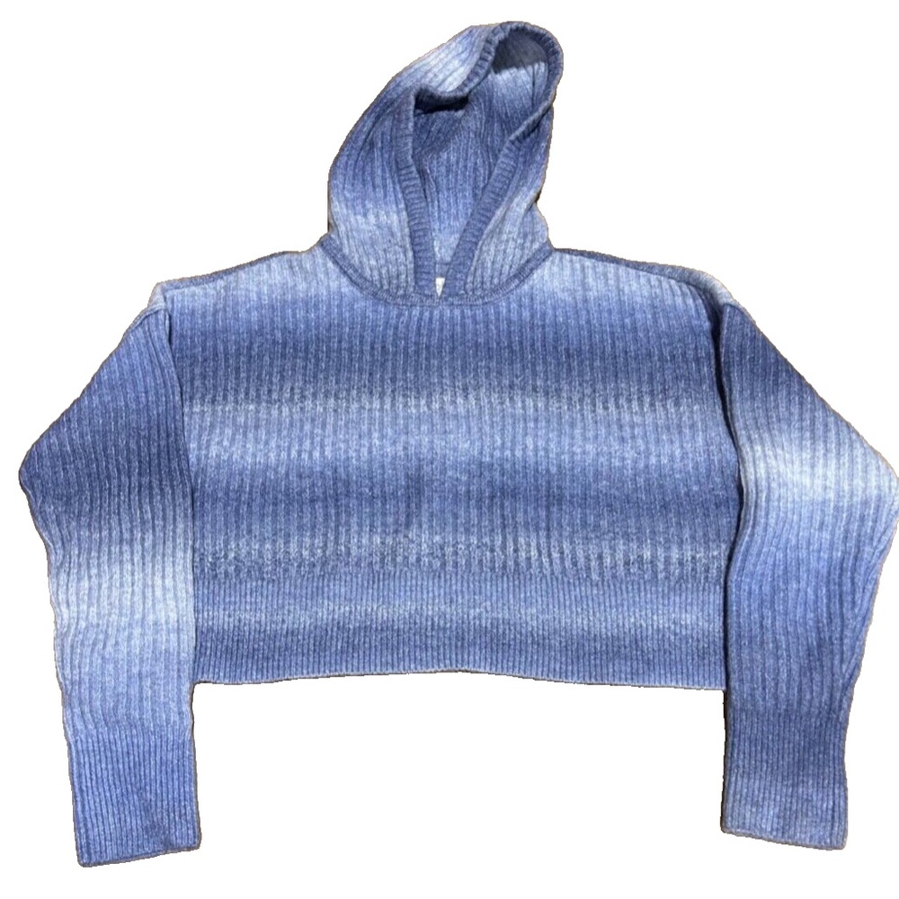 NWT Offline By Aerie Ribbed Cropped Sweater Hoodie Blue Ombré Long Sleeve - S
